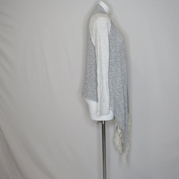 Lucky Lotus Brand Gray Fringed Knit Draping Cardigan Sweater Women's M Medium - Picture 4 of 7
